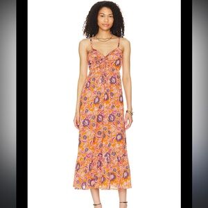 Cleobella Oliana Midi Dress in Tropique Orange Floral Print. Size M Retail $248